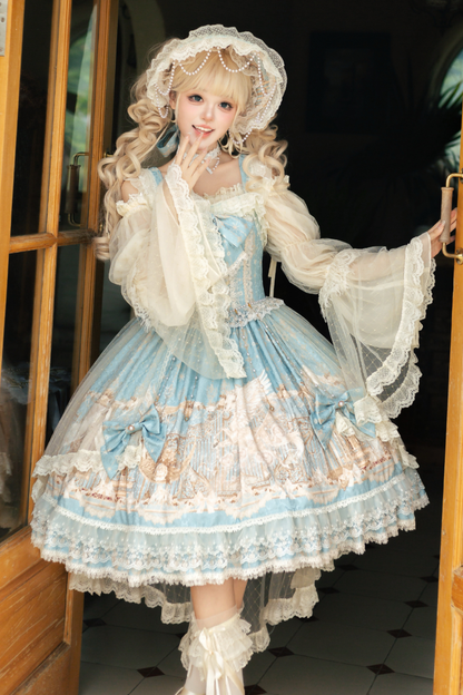 ユニコーンクラシカルプリンセスジャンパースカート+トップス+ボンネット+カチューシャ