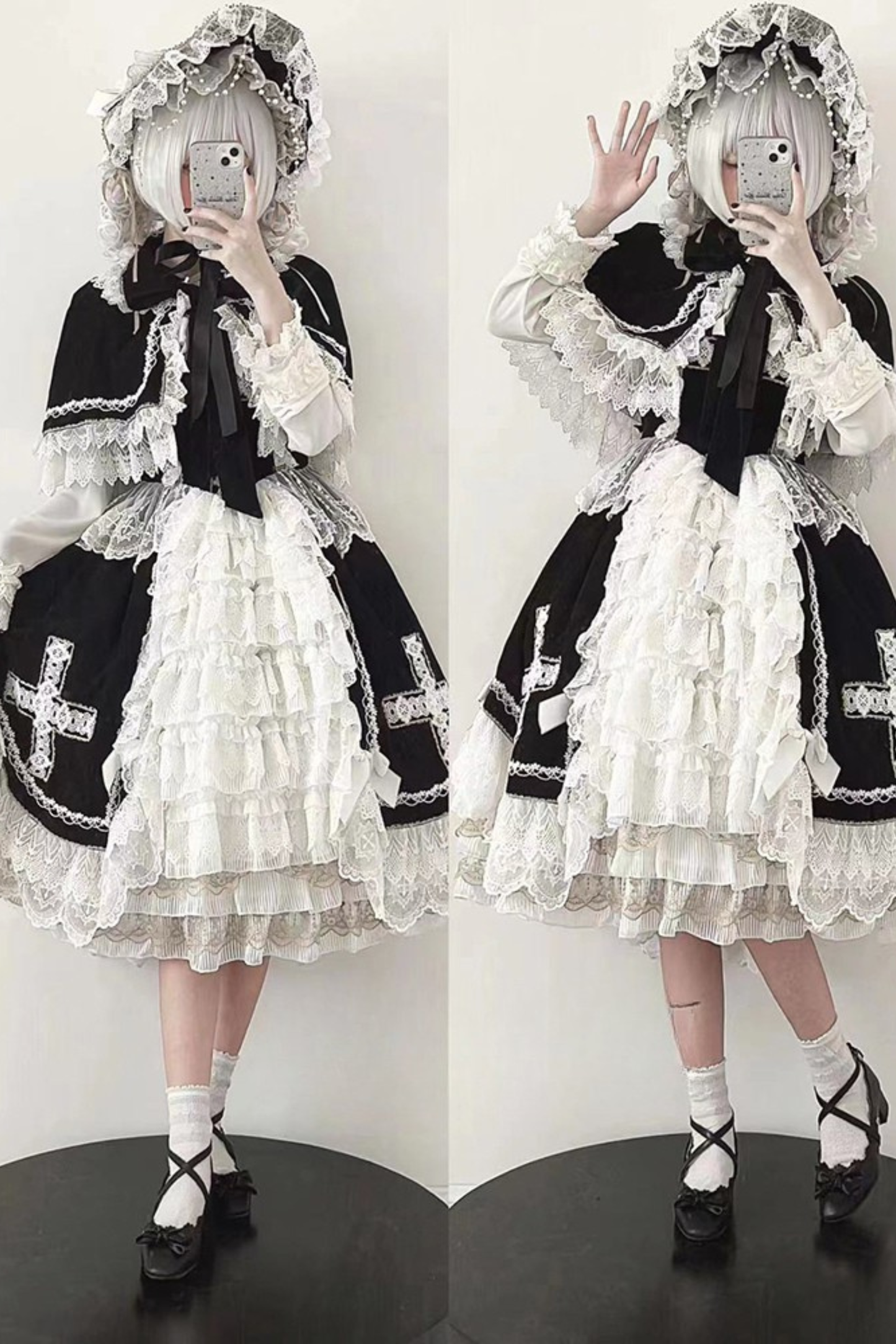 Gothic Doll Lace Jumperskirt + Bonnet + Shawl