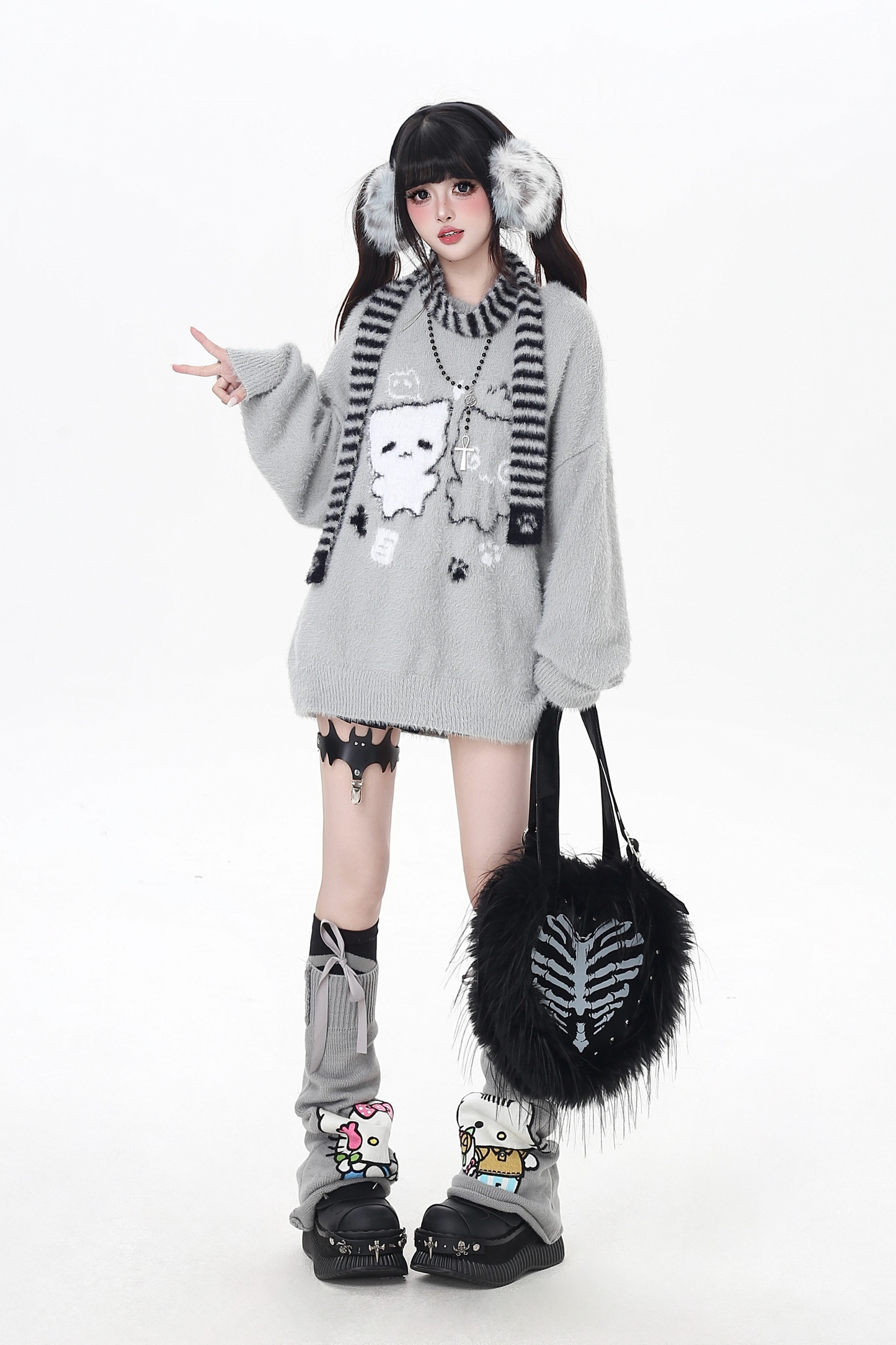 ワックスクルーネックルーズトップス