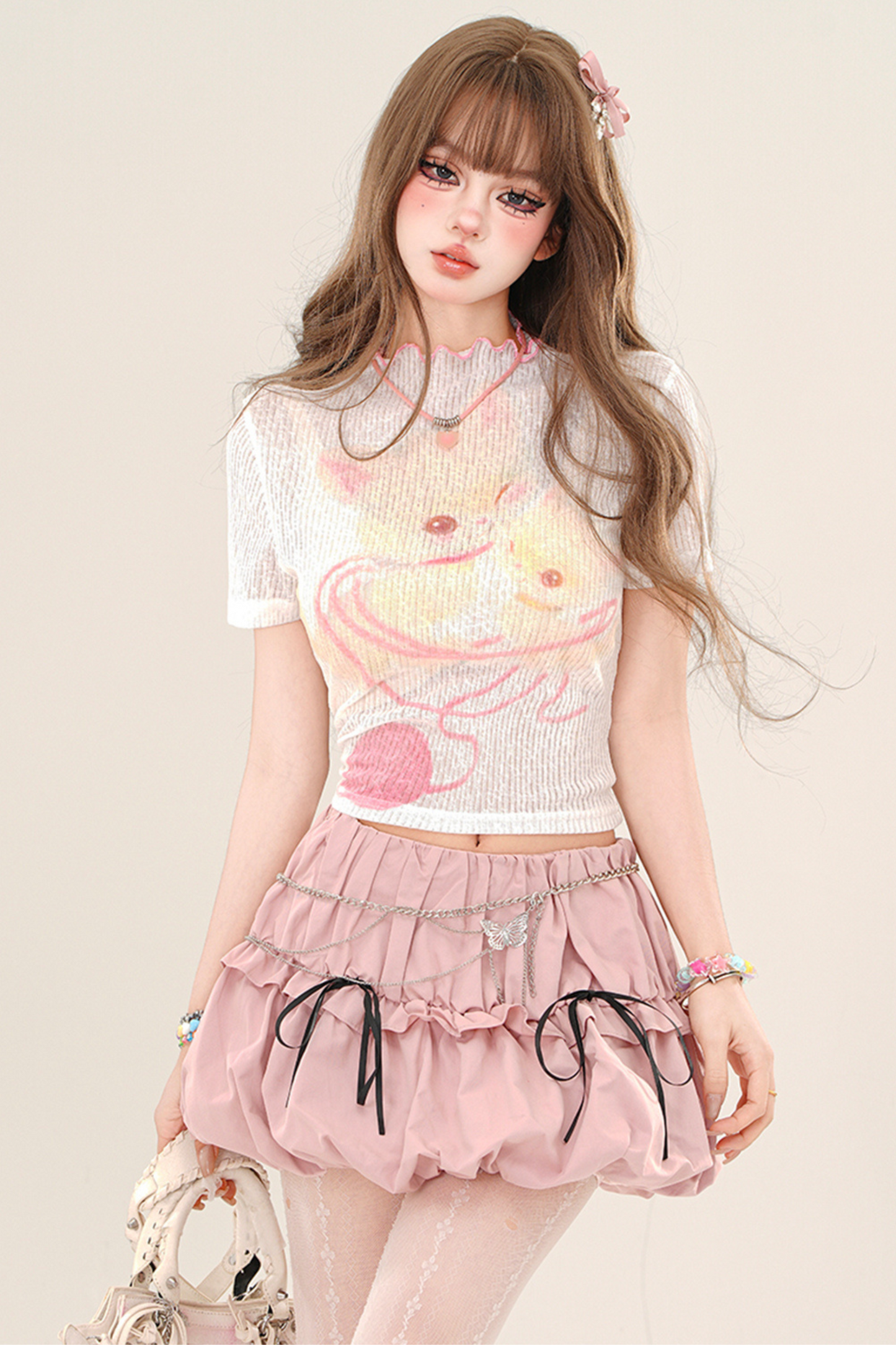 Candy Milk Ribbon Balloon Skirt