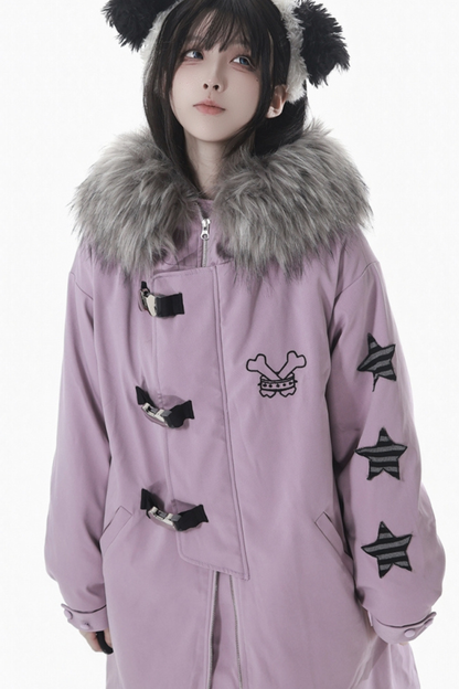 ダークカラーファーフードミドルコート