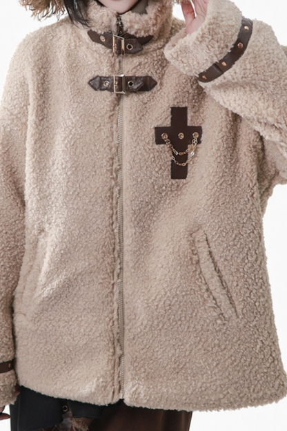 ヘーゼルナッツベルベットウールコート+チェックスカート+トップス+レッグカバー