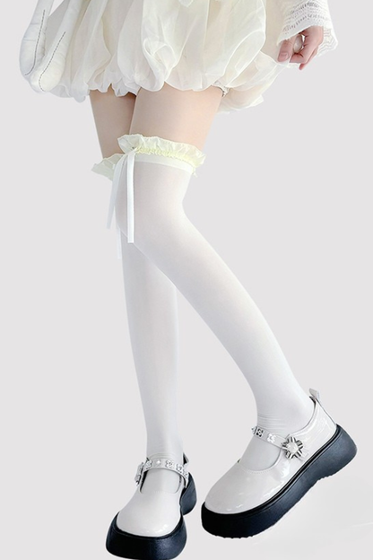 Glitter Diamond Ribbon Knee-High Socks