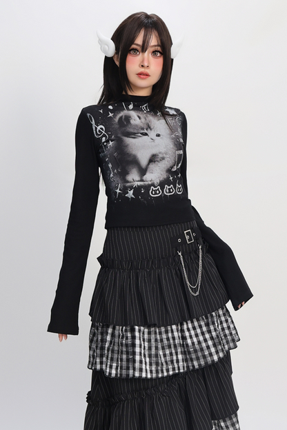 Y2Kタートルネックキャットトップス
