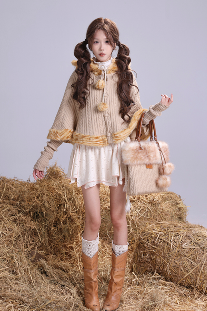 オレンジキャットニットフリースフォレストケープ