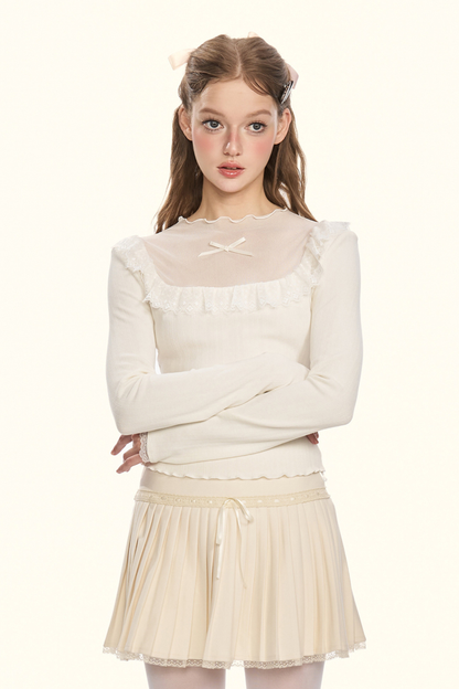 シアーリボンドールカラータイトトップス