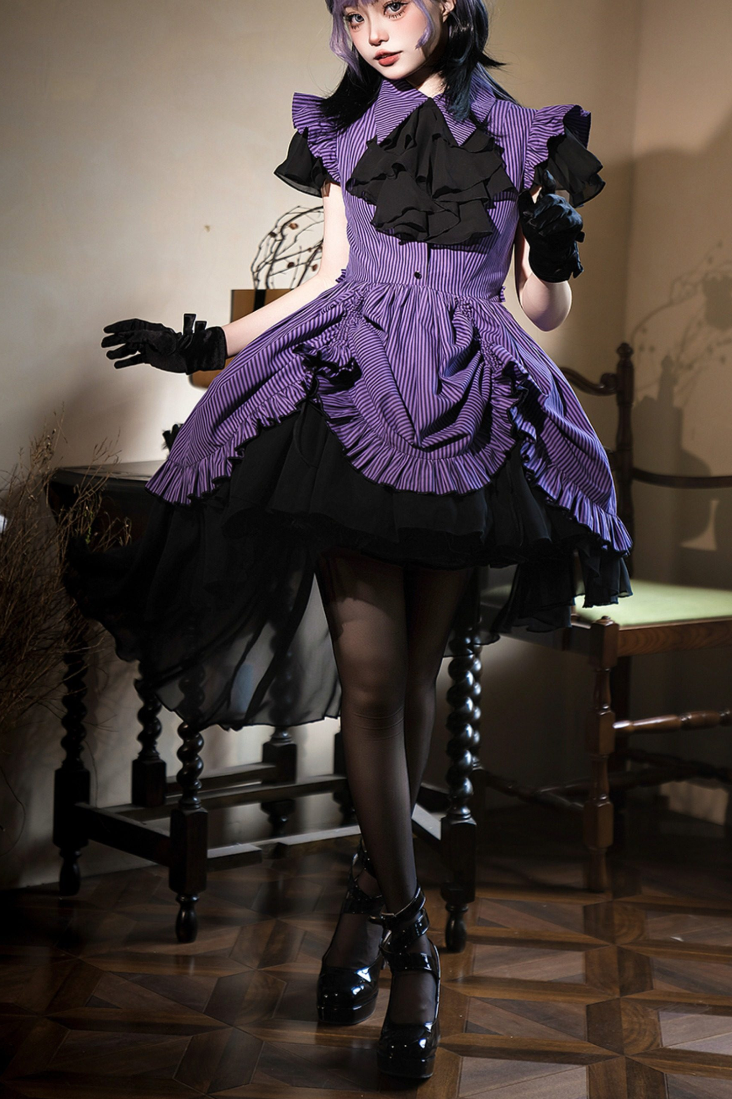 Striped Lolita Dress + Skirt + Collar