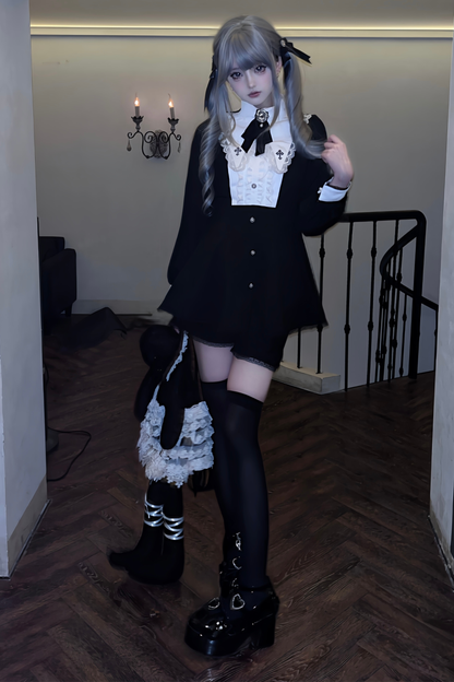 Cross Ruffle Collar Peplum Top + Shorts