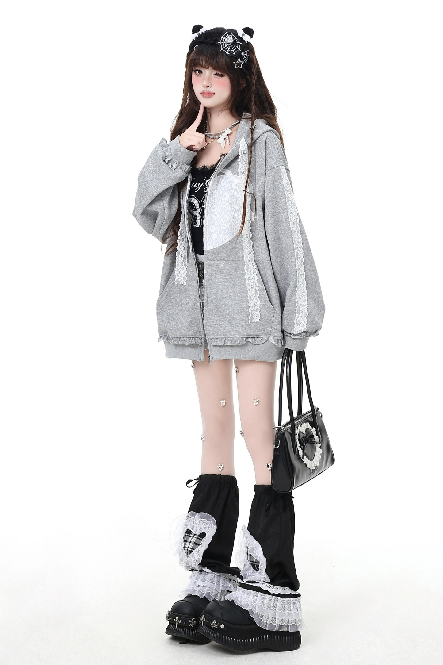 Lace Design Casual Sweet Hooded Hoodie