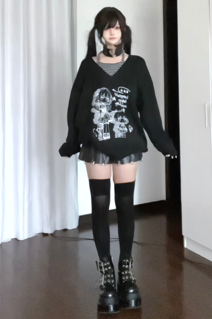 Splicing Dark Loose Tops