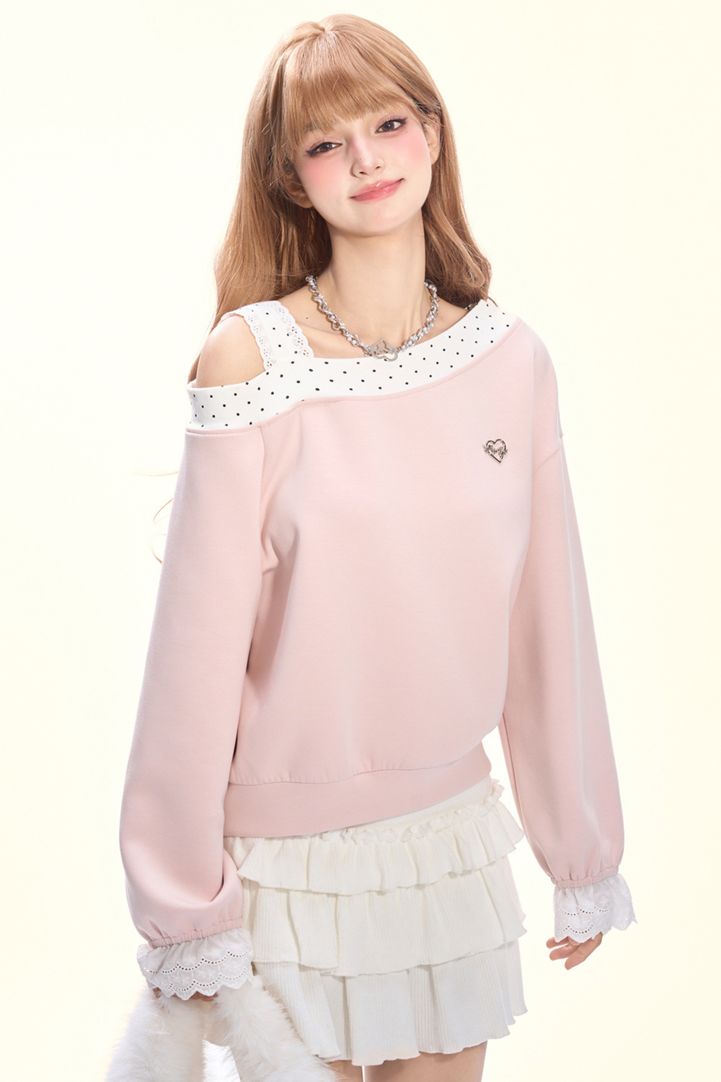 Dot Sweet Cream Pink Sweatshirt