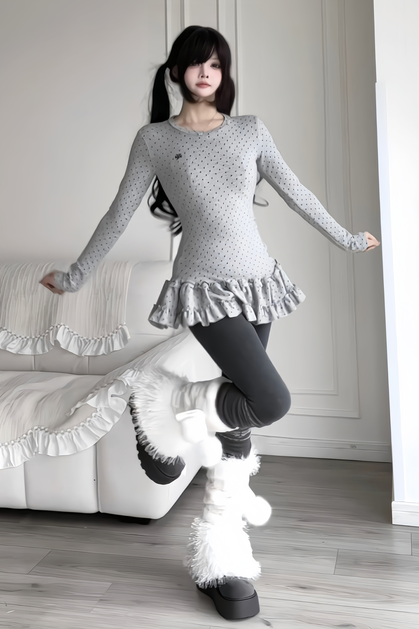 Gepunktetes Slim Rüschen-Top