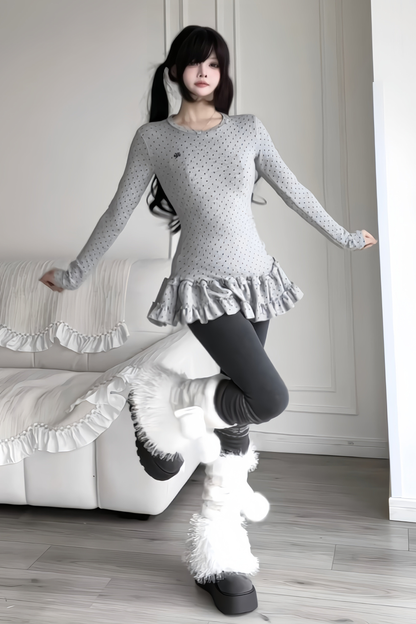 Gepunktetes Slim Rüschen-Top