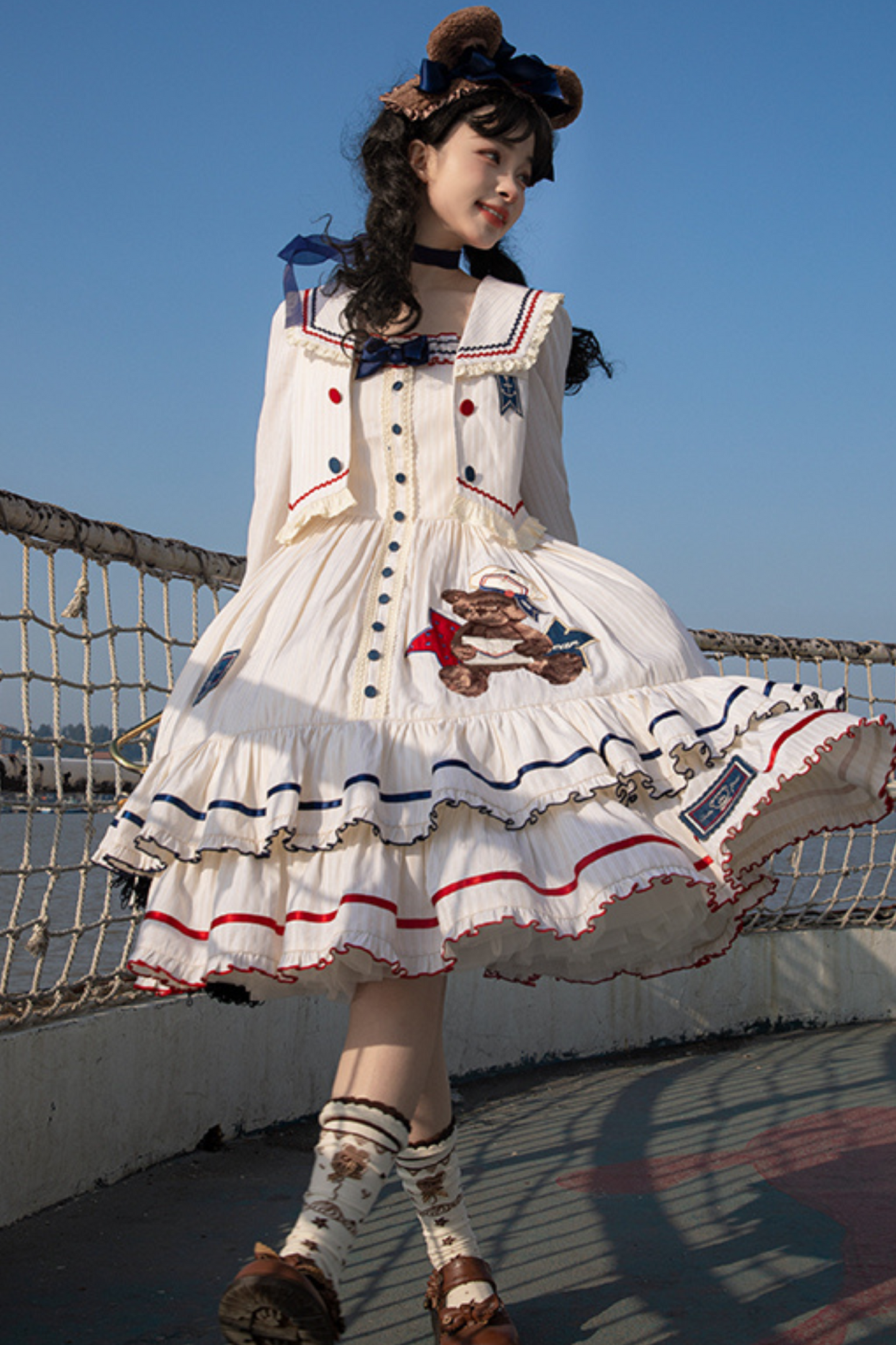 [Reservation Item] Marine Bear Design Doll Lolita Dress + Tie Top