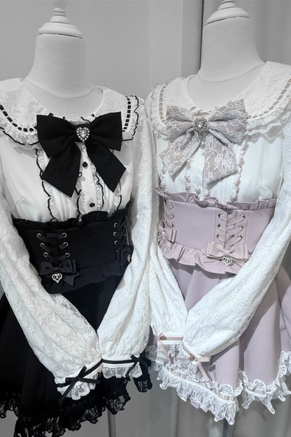 ドールカラーレースシャツ+キュロット