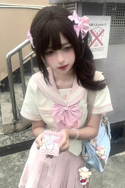 粉彩水手服上衣+裙子+絲帶