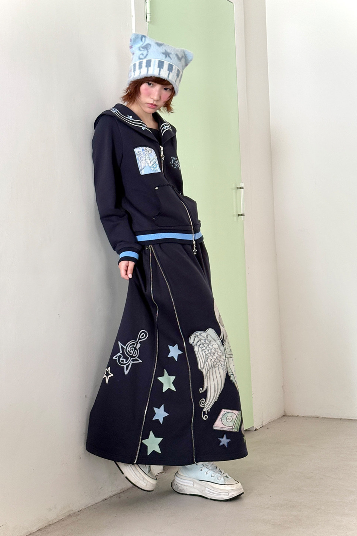 Polka Dot Embroidery Sailor Jacket