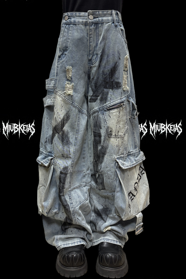 グラフィティデニムカーゴパンツ+ベルト