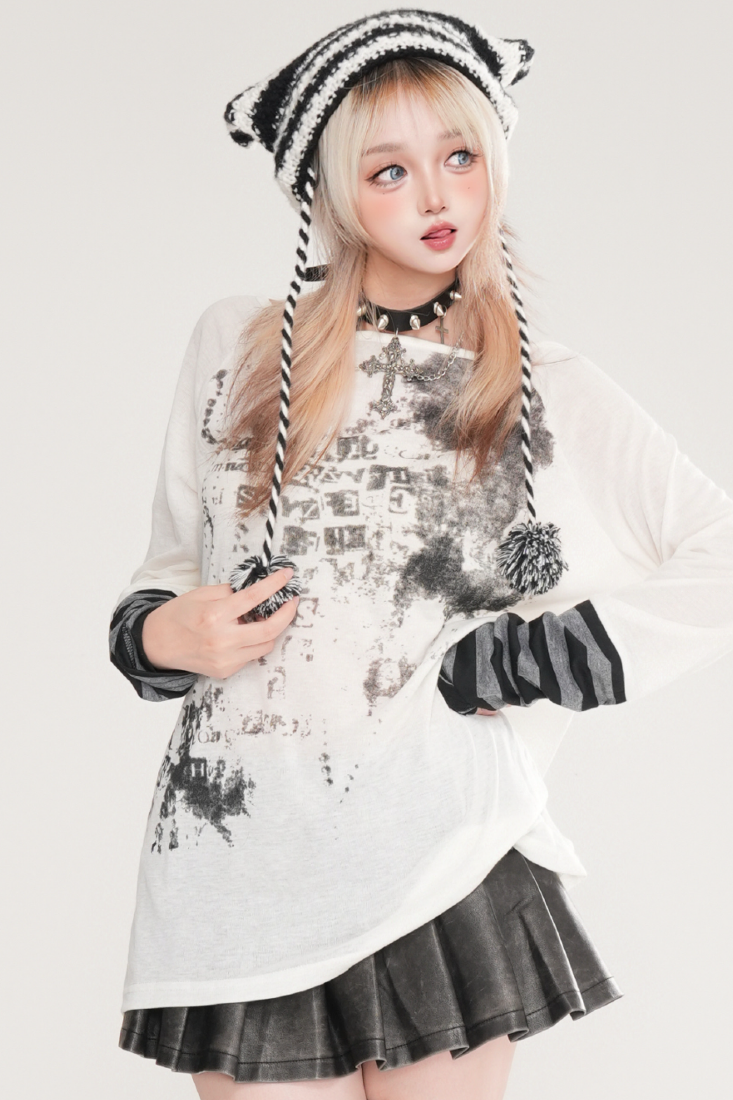 Striped Patchwork Faux Two-Piece Tops