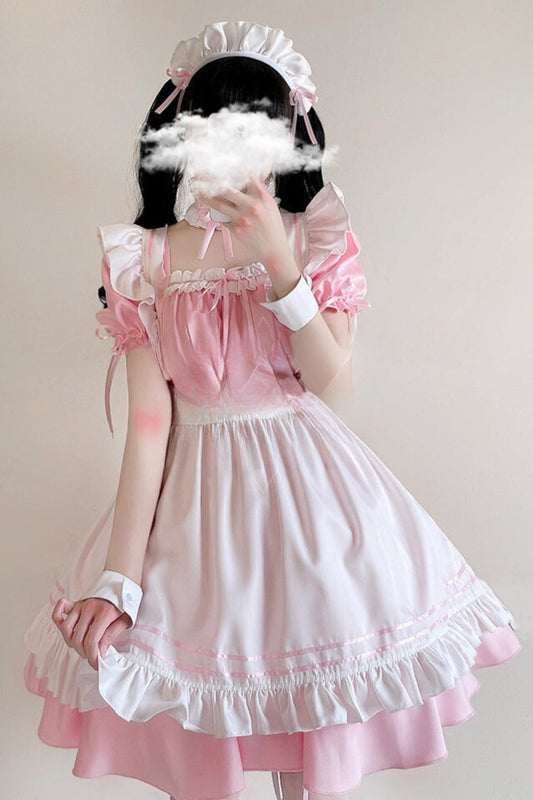 Short Sleeve Pink Maid Dress Set