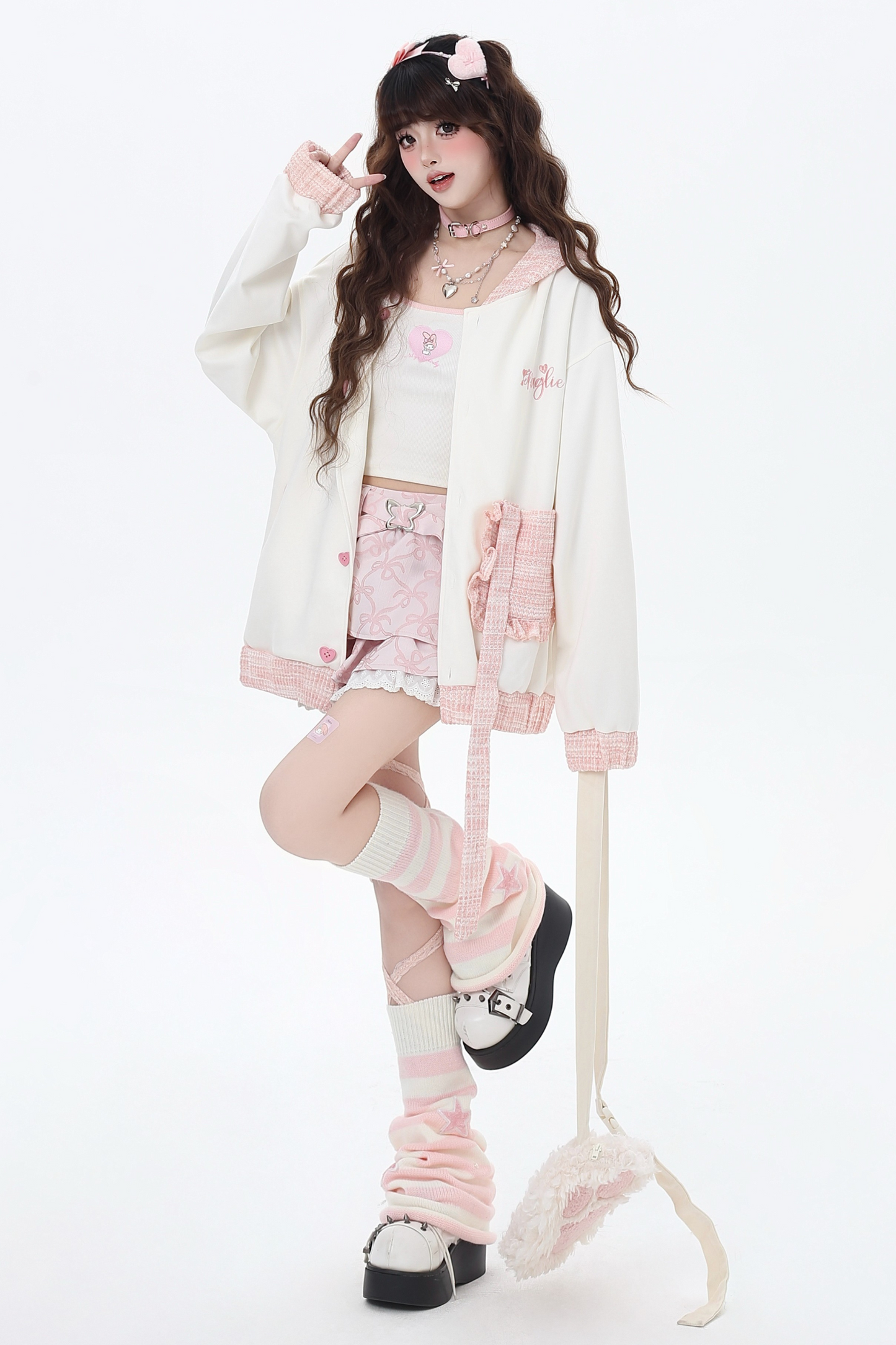 Sweet Milky Bunny Ear Hooded Jacket