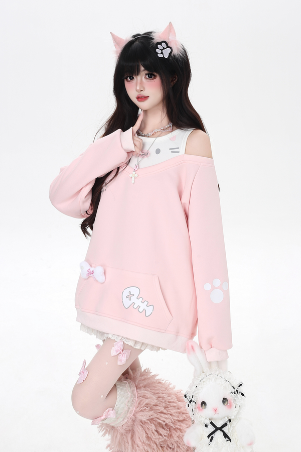 Cat Off-the-shoulder Tops