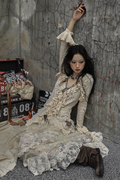 레트로 궁전 레이스 블라우스