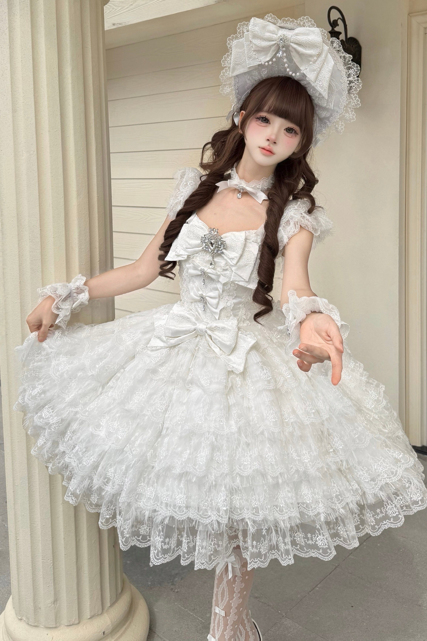 Sugar Chic Floral Lolita Dress + Necklace + Ribbon
