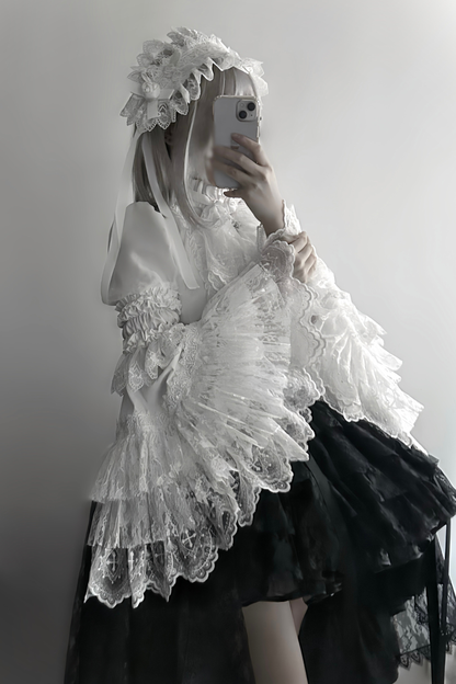 【Vorbestellung bis 18. März】 Dark Kawaii Gothic Lolita Rock + Shirt + Haarband + Hut + Ärmel