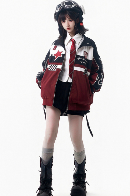 カラーブロックバイカージャケット