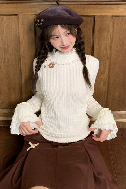 レースフリルハイネックトップス