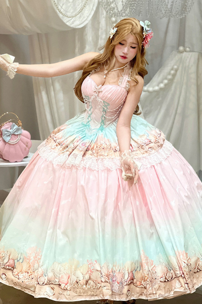 グラデーションバブルハルターネックフレンチドレス+スカート