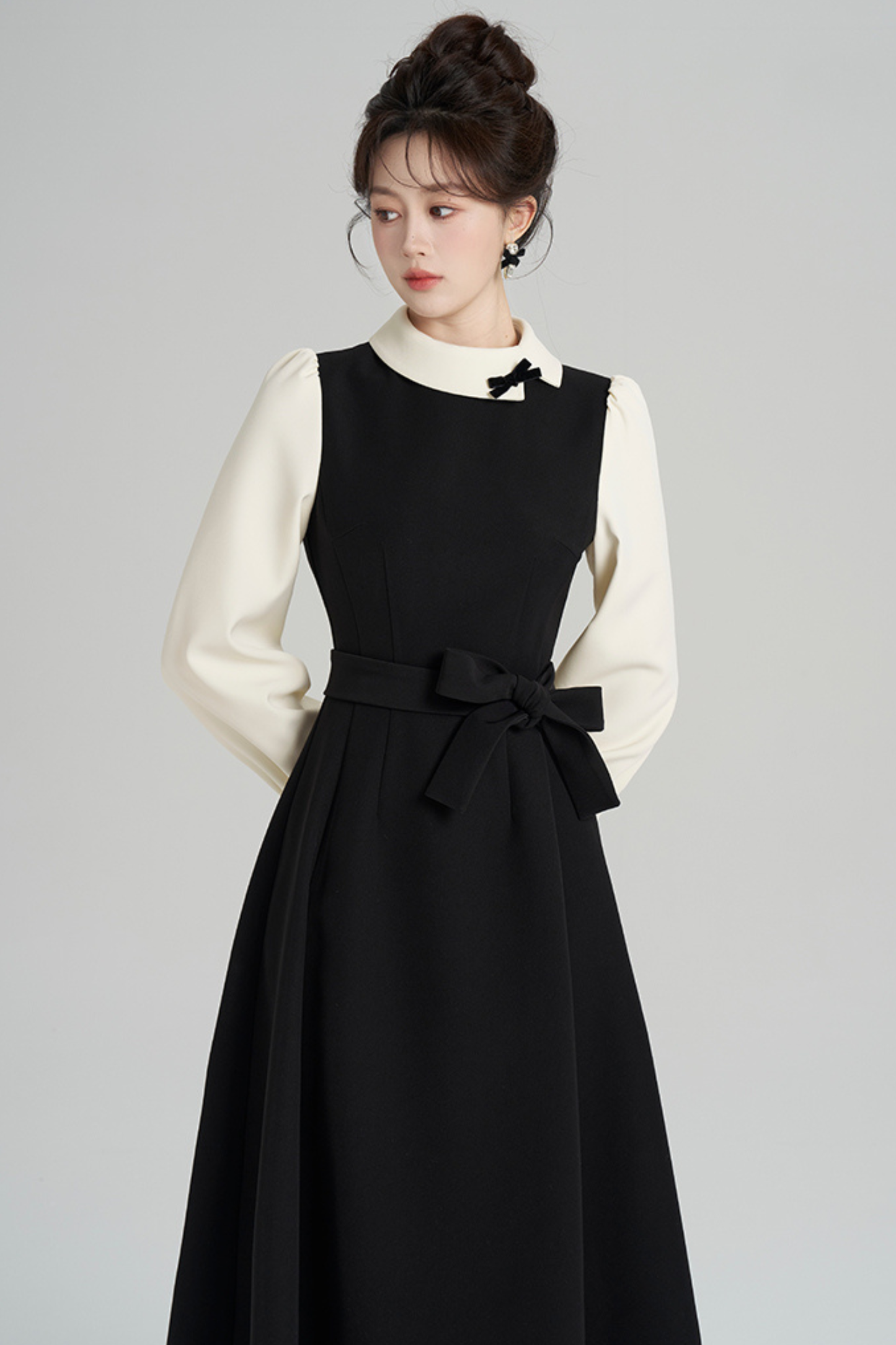 エレガントヘプバーンパッチワークドレス