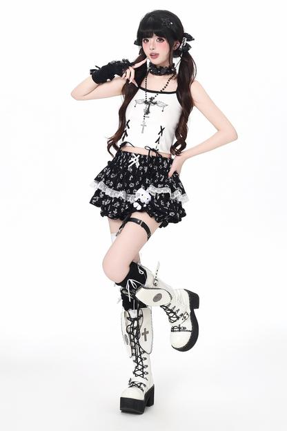 Sweet Lace-Up Ribbon Skirt