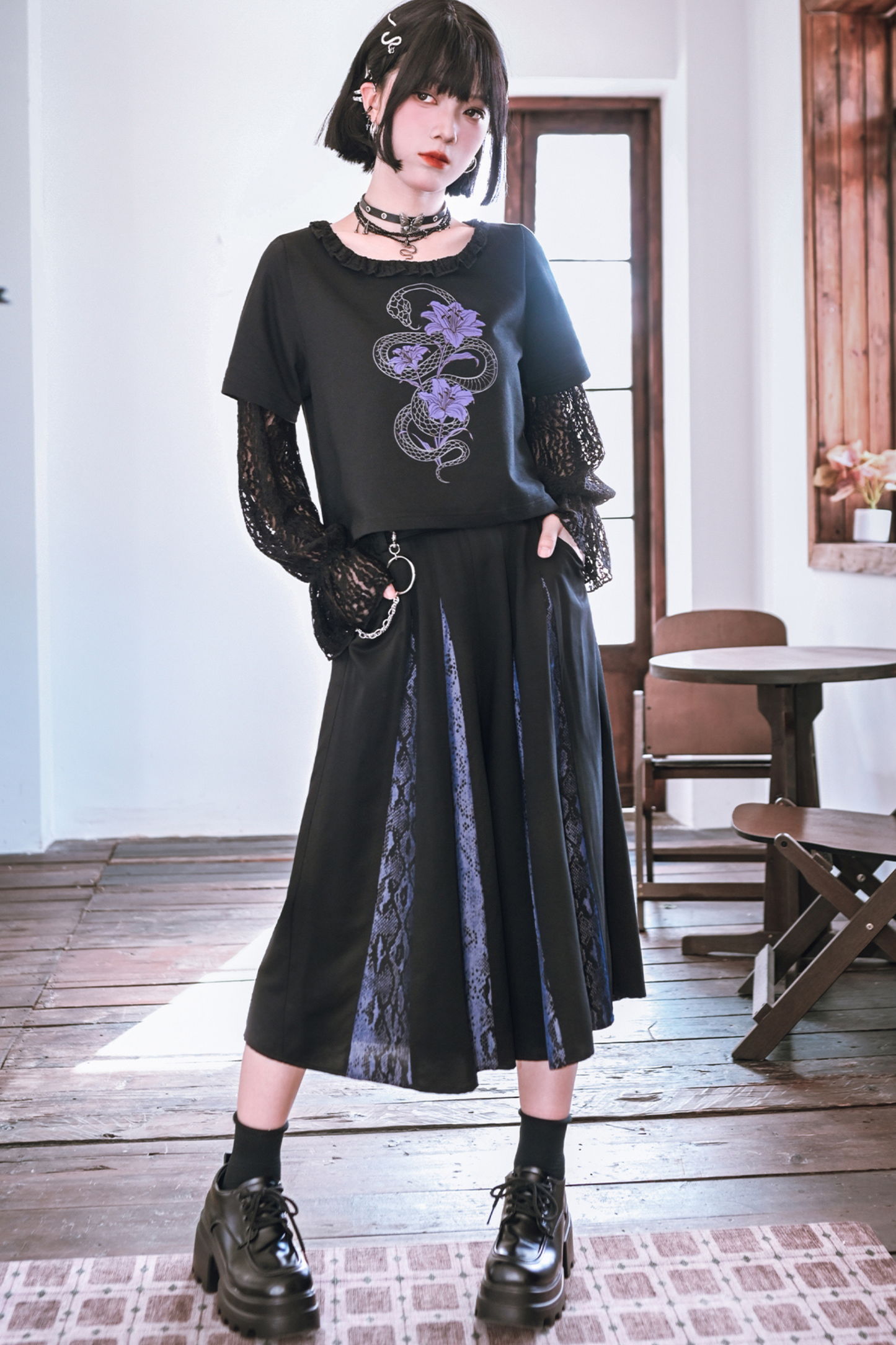 Ragment Splicing Printed Cropped Pants