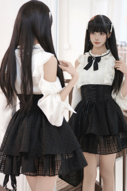 レーストリムエレガントシャツ+スカート