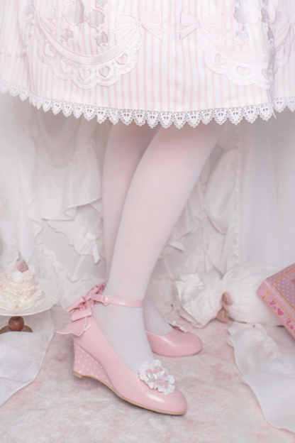 レトロドットハートロリータスイートシューズ