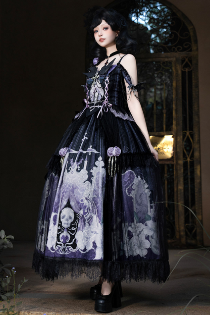 Gothic style dark camisole top + dark chic skull skirt