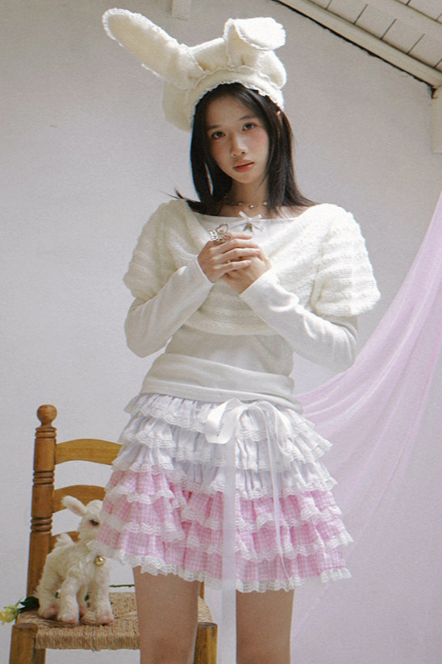 ピンクグラデーションレーススカート