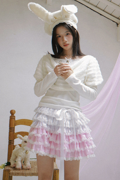 ピンクグラデーションレーススカート