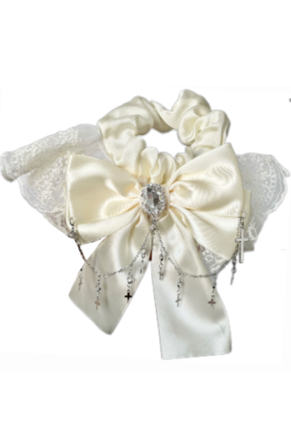 リボンレースラインストーンシュシュ