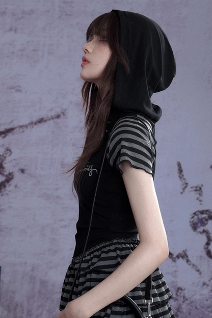 Vestido con capucha a rayas Y2K Punk