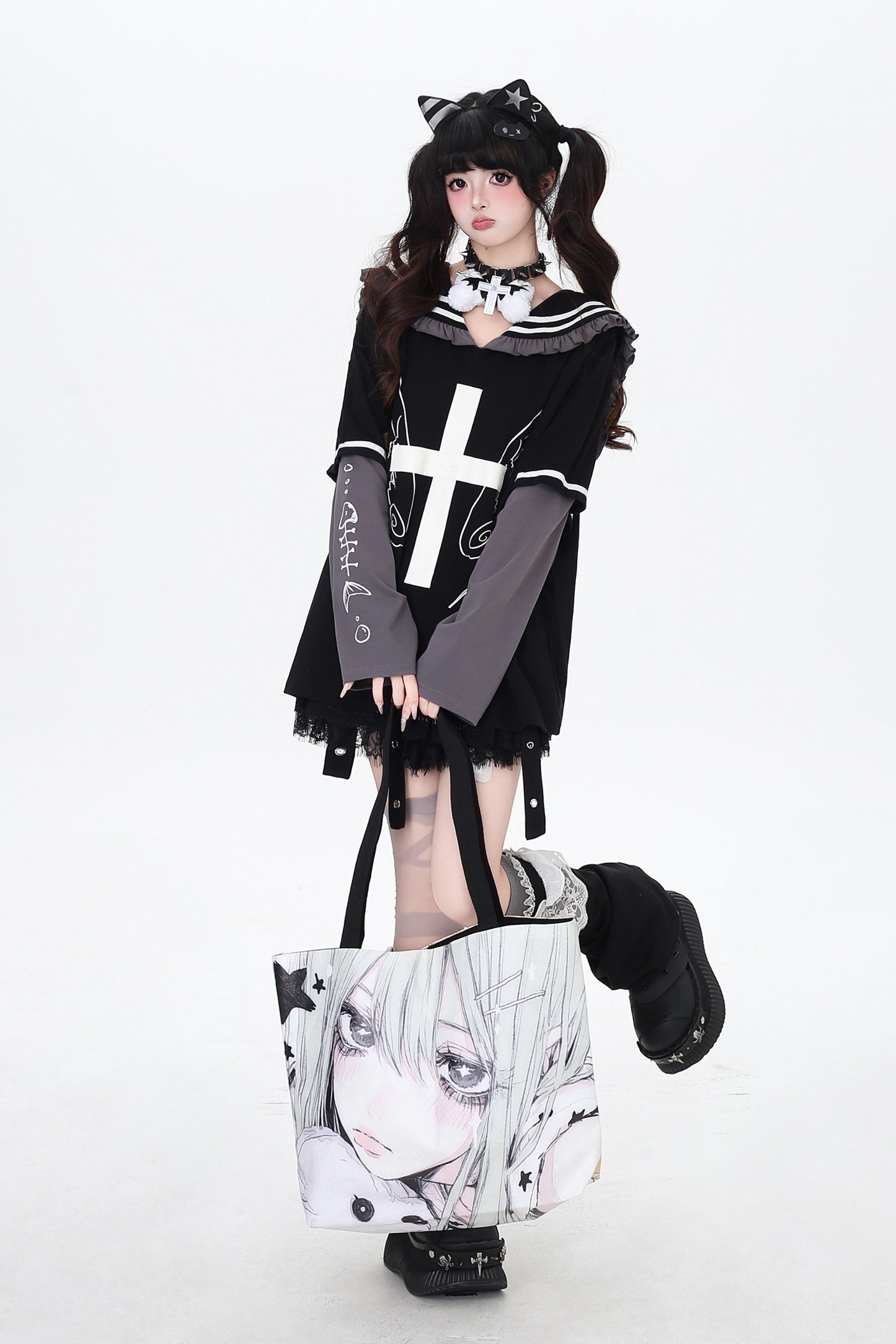 Cross Design Ruffled Sailor Top