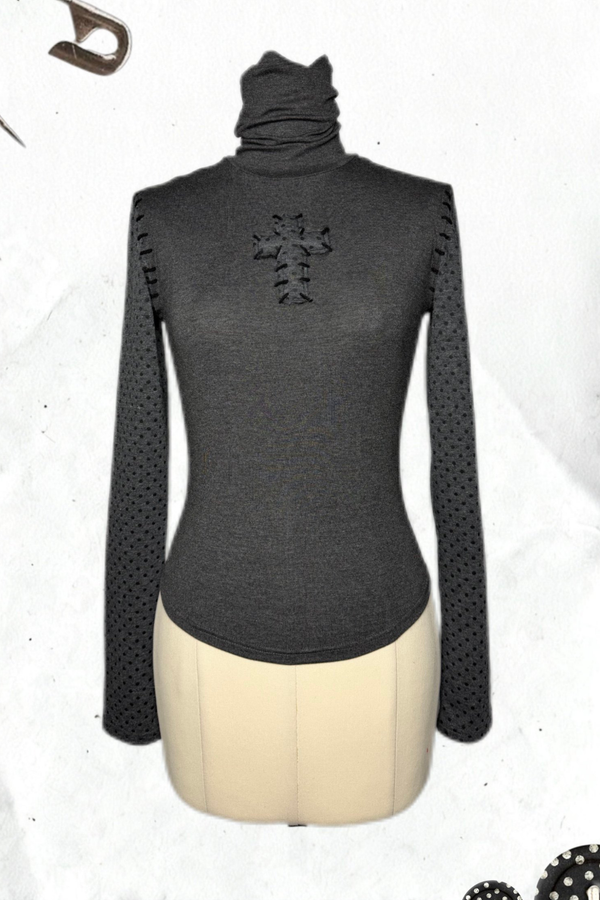 クロスドットタートルネックトップス+スカート+ペンダント