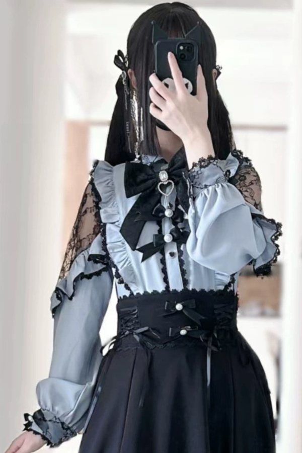 フレンチレーストリムシャツ+ロングスカート