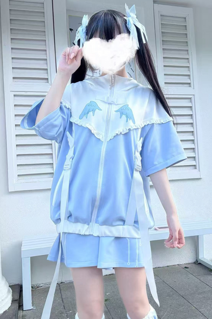 アクア天使サブカルチャーフードジャケット+パンツ+レッグカバー