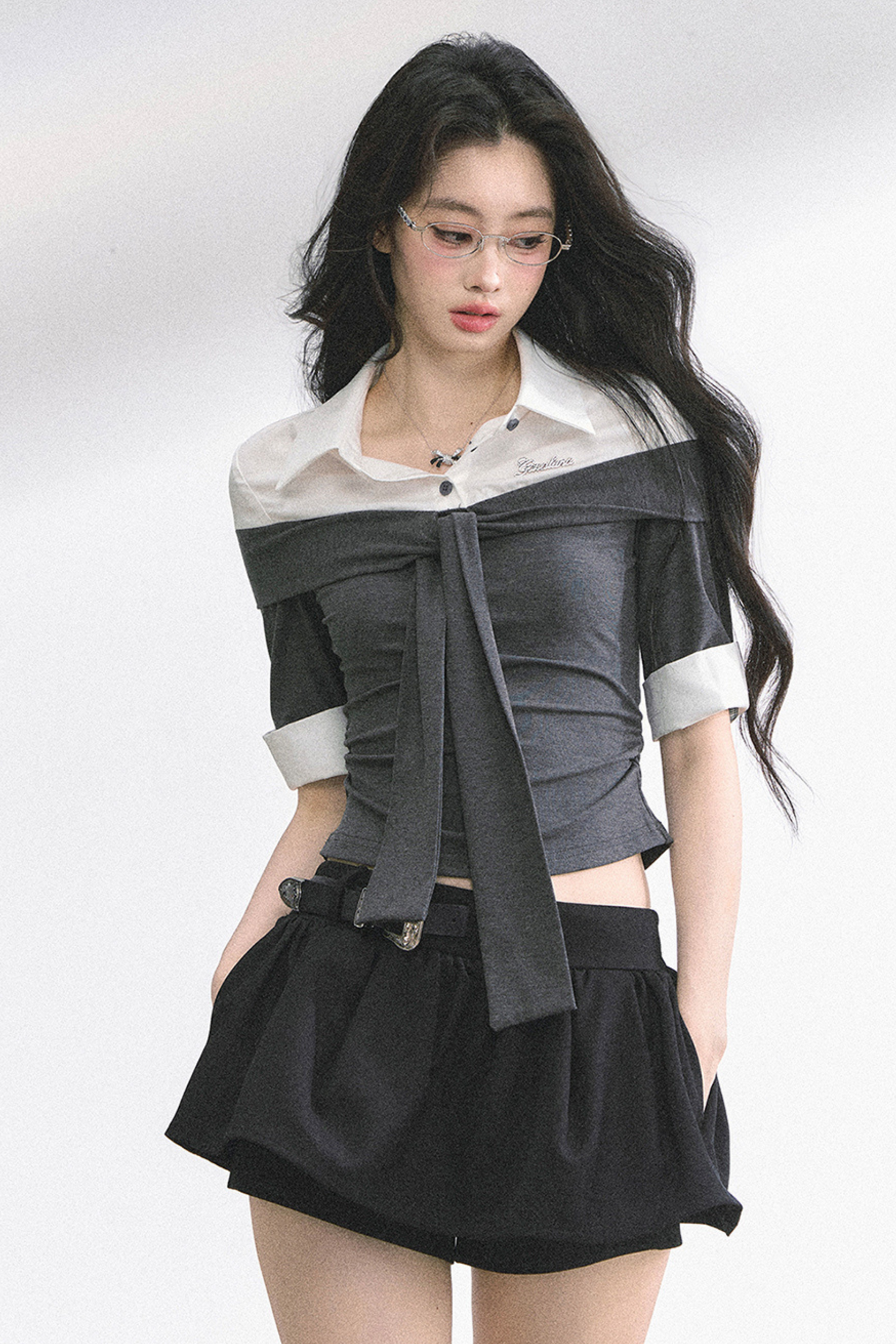 フレンチレディーウエストスリミングショートトップス