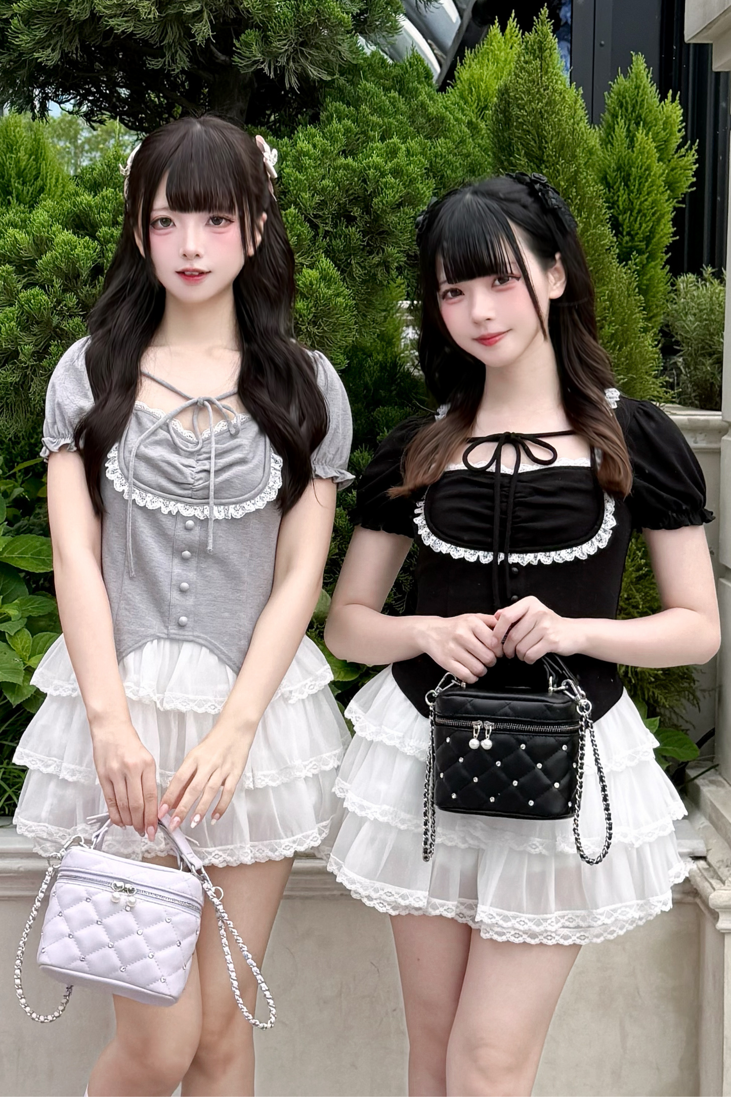 レーストレンドデザインパフスリーブトップス