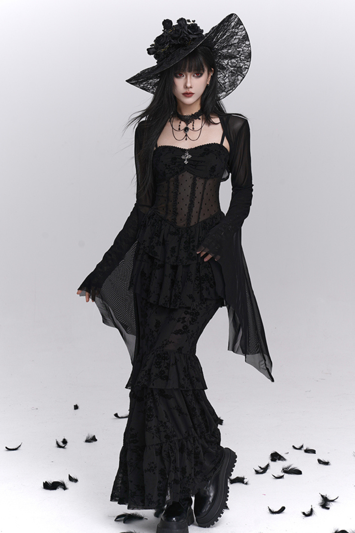 ゴーストガールゴシックマーメイドドレス＋シアーアウター