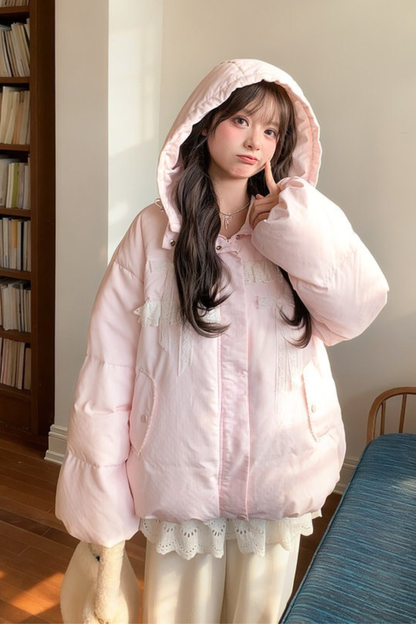 レースフード付きダウンジャケット